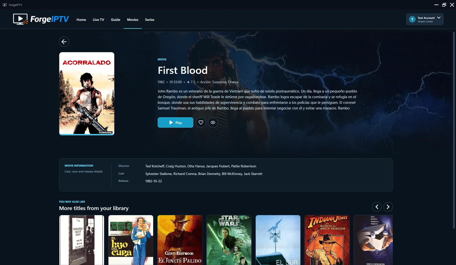 ForgeIPTV movie details screen