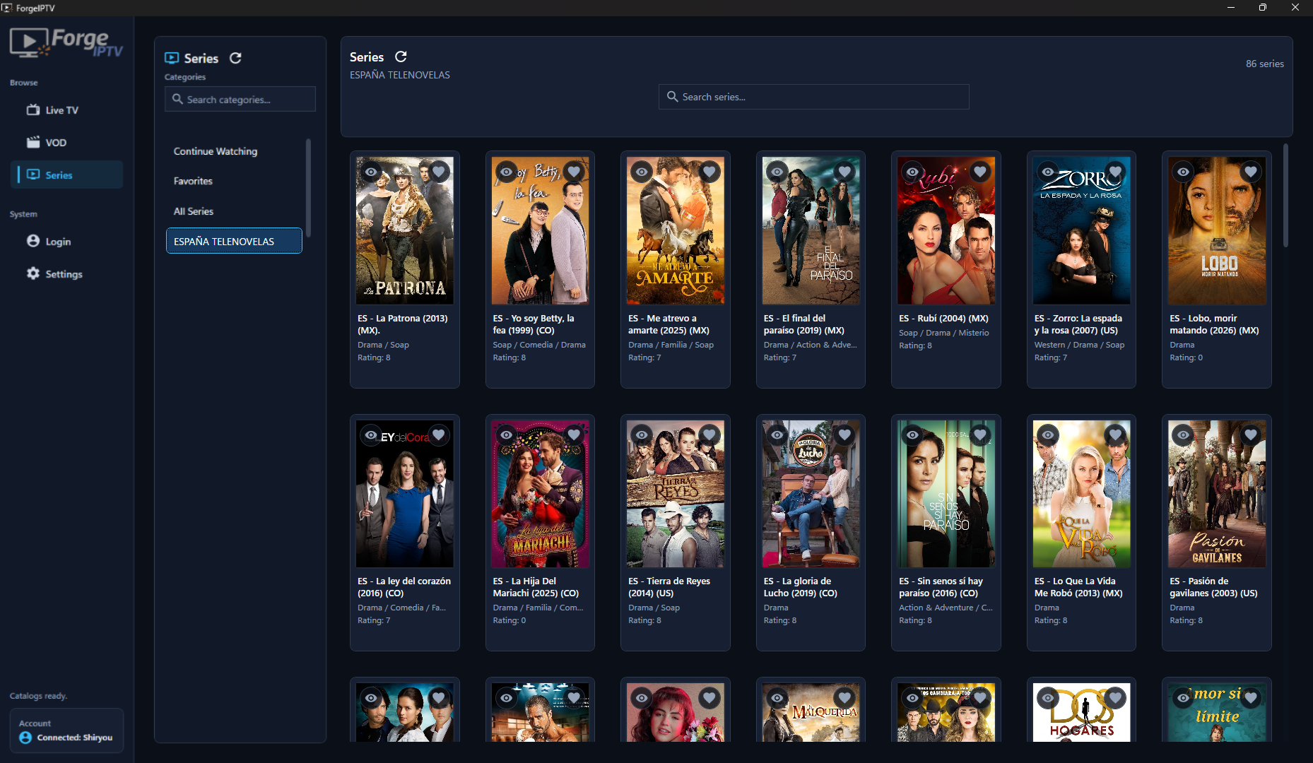 Example library browsing view from the user's own IPTV account